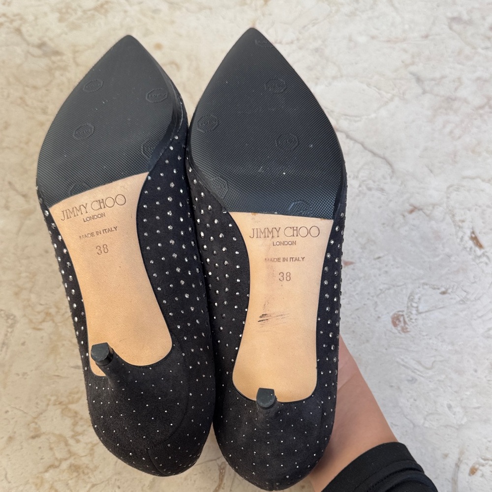 Jimmy Choo Black Suede Pointed Toe Crystal-Stud Pumps EU 38 - Picture 5 of 5